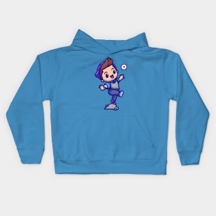 Cute Boy Stepping On The Rock Cartoon Kids Hoodie